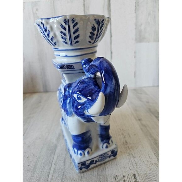 Canton collection twos company elephant vase bowl unique blue Delph statue figur - Picture 5 of 8